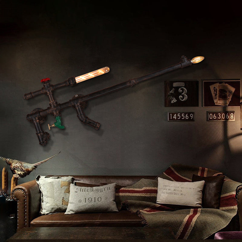 2 luces Luz de pared Gun en forma de metal de metal de la sala de estar industrial de la sala de iluminación en negro