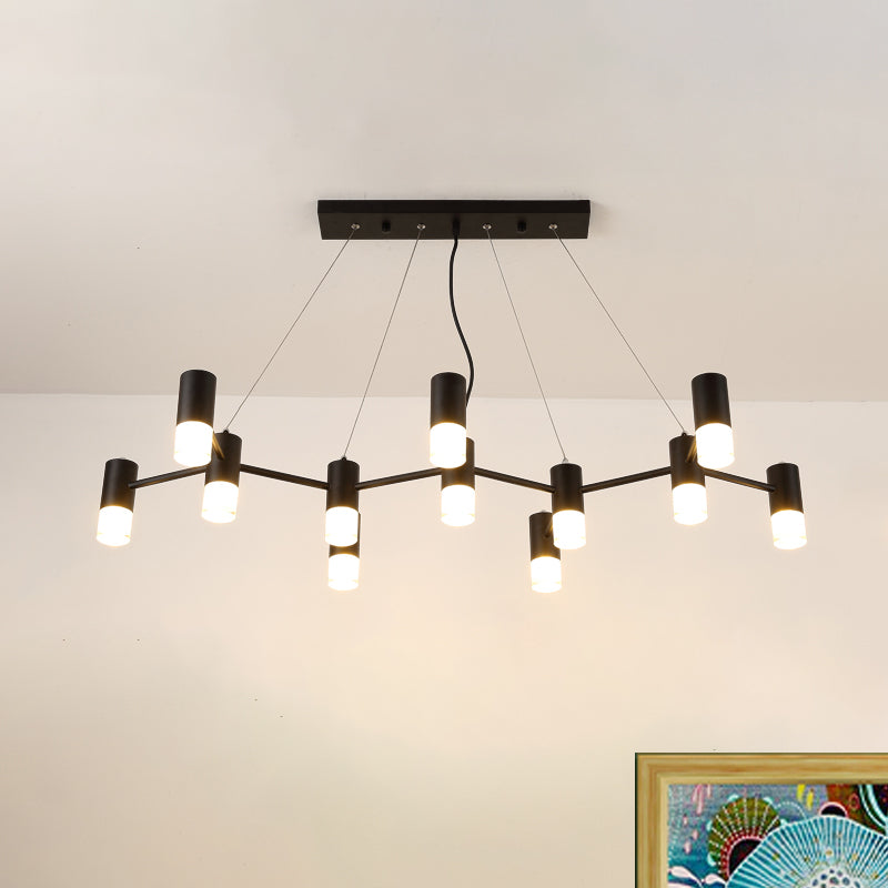 Suspension de branche finale noire Lumière Ctemporain Métal de 12 tâches Chandelier suspendu avec design linéaire