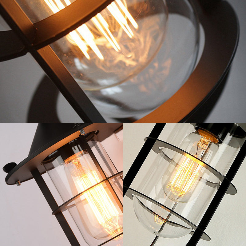 Clear Glass Black Sconce Lamp Capsule 1-Light Traditional Wall Mounted Lighting with Cage