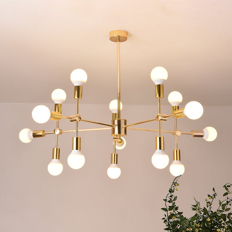 Gouden sputnik hangend plafondlicht modern Noordse 15 lichten Iron kroonluchter hanglamp voor woonkamer