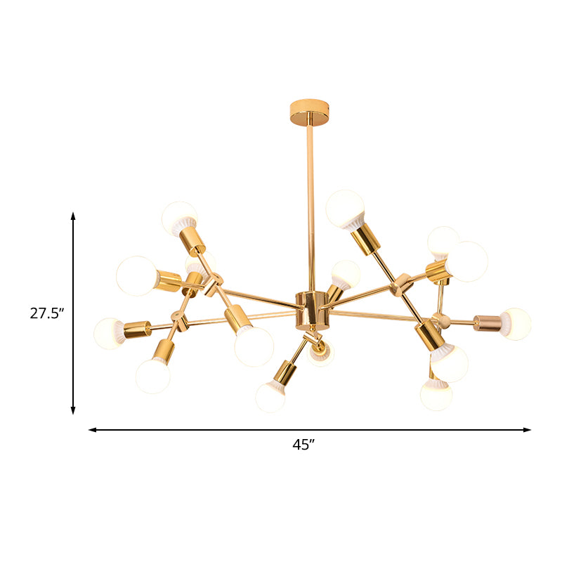 Gouden sputnik hangend plafondlicht modern Noordse 15 lichten Iron kroonluchter hanglamp voor woonkamer