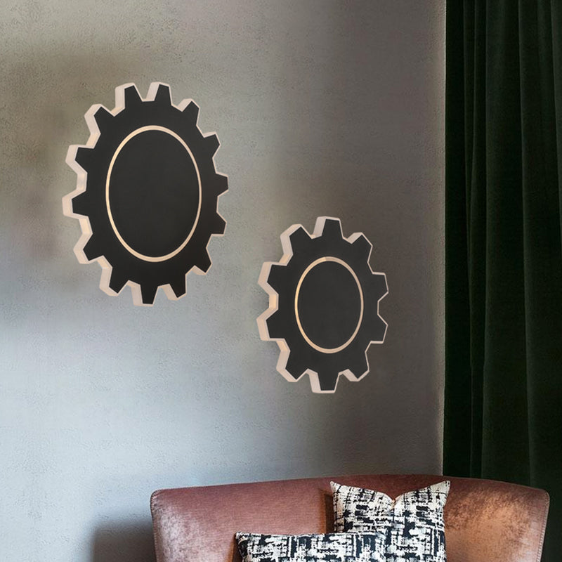 Simple Style Gear Wall Sconce Light Acrylic Black/White LED Bedside Wall Mount Light in Warm/White Light