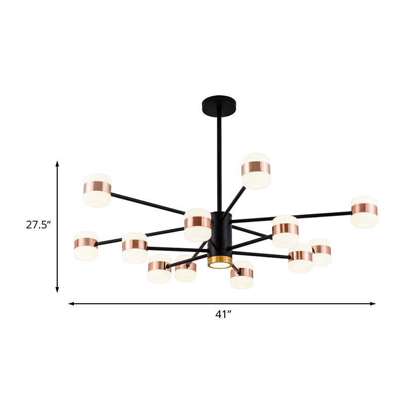 Iron Iron Accensione del lampadario radiale a 2 strati Lampada a sospensione nera moderna a 12 luci con ombra acrilica ovale