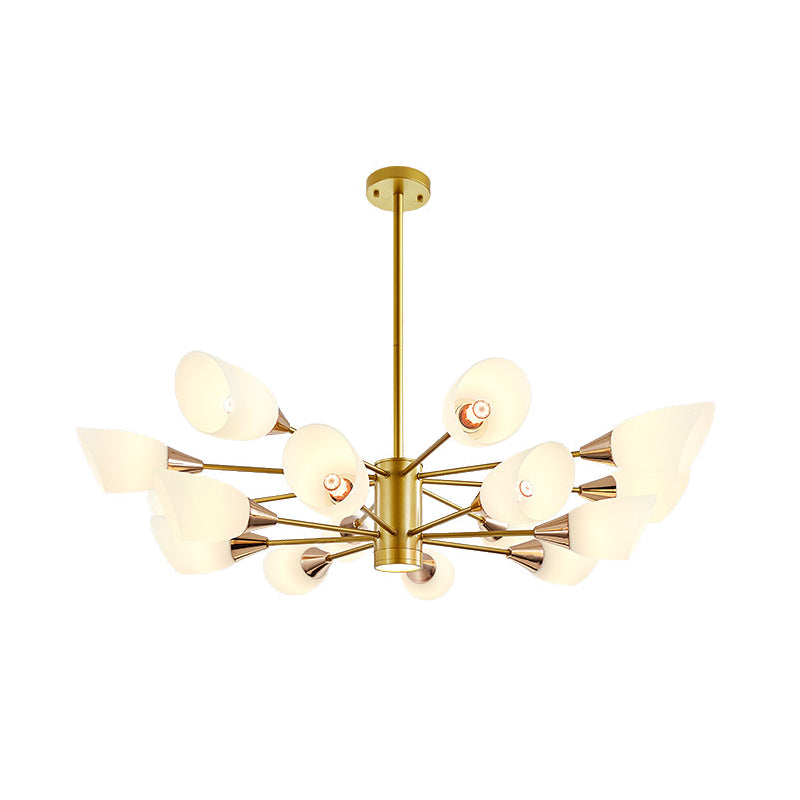 Post Modern 16-Bulb Chandelier with White Frosted Glass Shade Gold Floral Hanging Ceiling Lamp