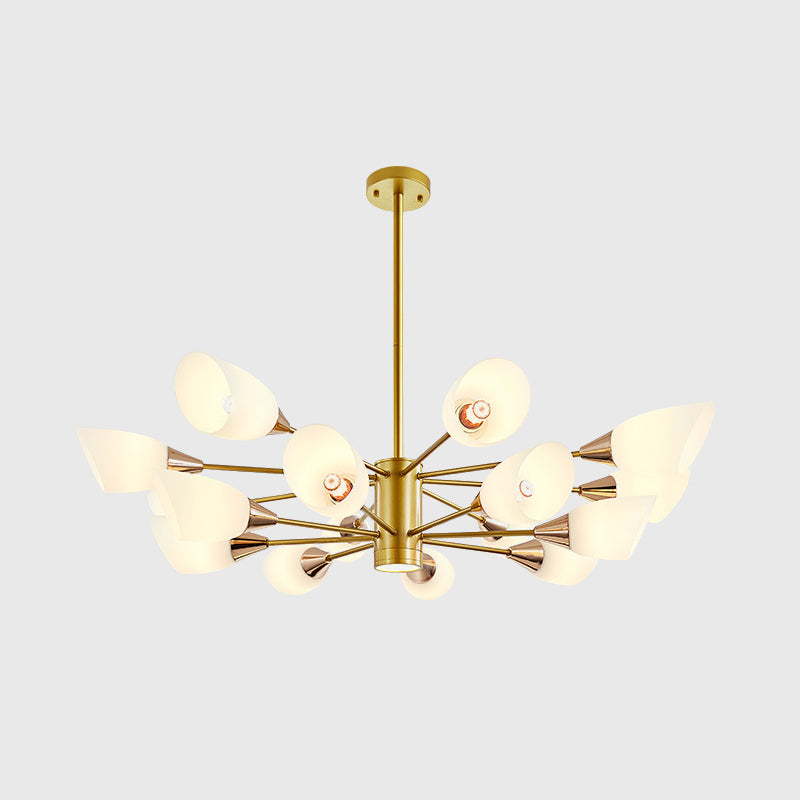 Post Modern 16-Bulb Chandelier with White Frosted Glass Shade Gold Floral Hanging Ceiling Lamp