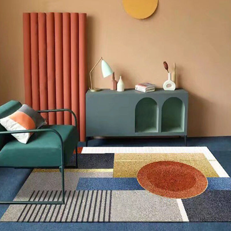 Dark Orange Circle Carpet Polyester Magnificent Carpet Washable Carpet for Home Decor