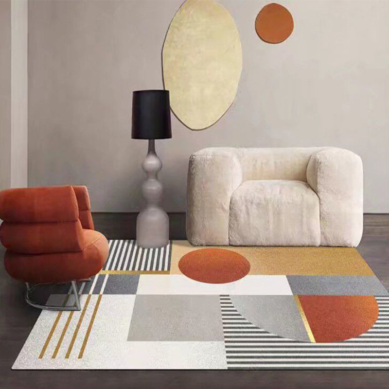 Dark Orange Circle Carpet Polyester Magnificent Carpet Washable Carpet for Home Decor