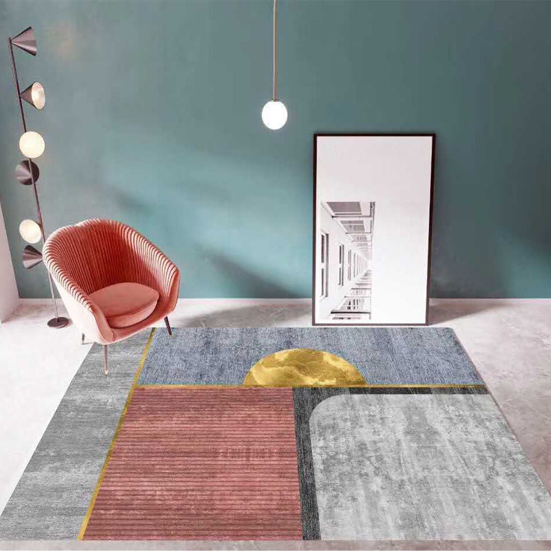 Dark Orange Circle Carpet Polyester Magnificent Carpet Washable Carpet for Home Decor