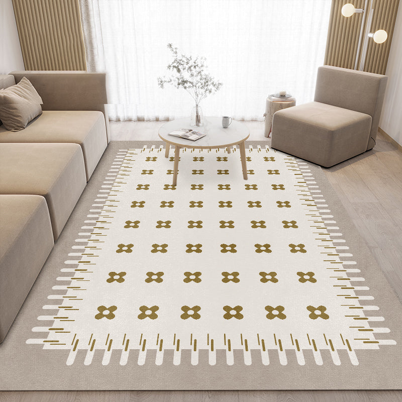 Apricot Casual Rug Polyester Print Rug Stain Resistant Rug for Drawing Room