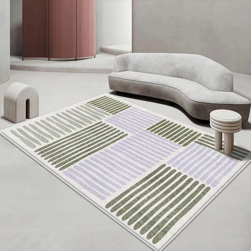 White Simple Rug Polyester Pattern Rug Stain Resistant Rug for Drawing Room