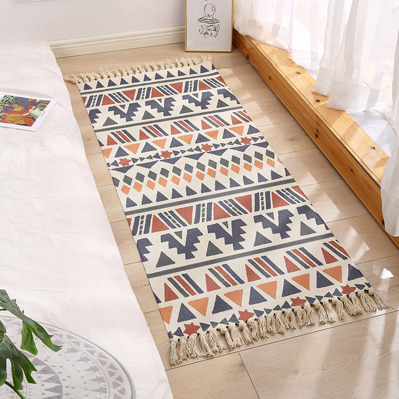 Orange Casual Rug Polyester Tassel Rug Stain Resistant Rug for Bedroom