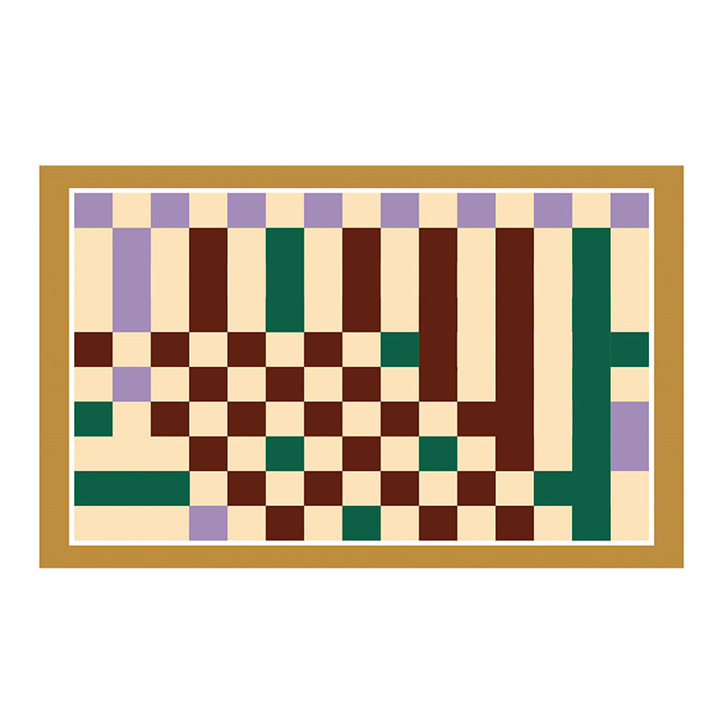 Sapphire Blue Modern Rug Polyester Grid Rug Washable Rug for Living Room