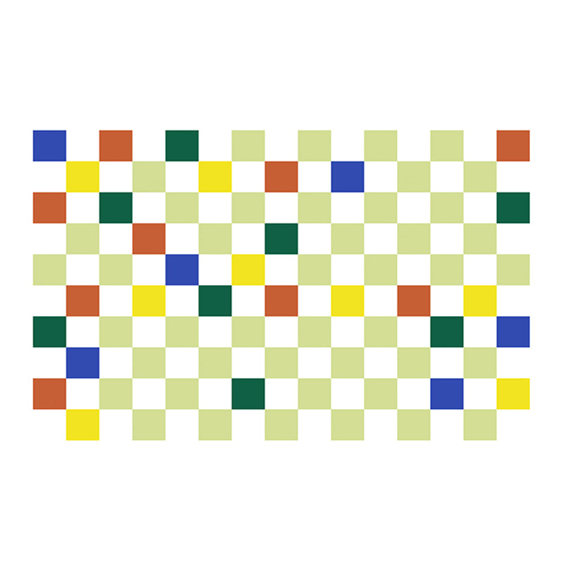 Sapphire Blue Modern Rug Polyester Grid Rug Washable Rug for Living Room