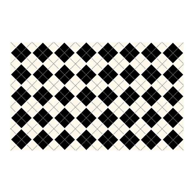 Sapphire Blue Modern Rug Polyester Grid Rug Washable Rug for Living Room