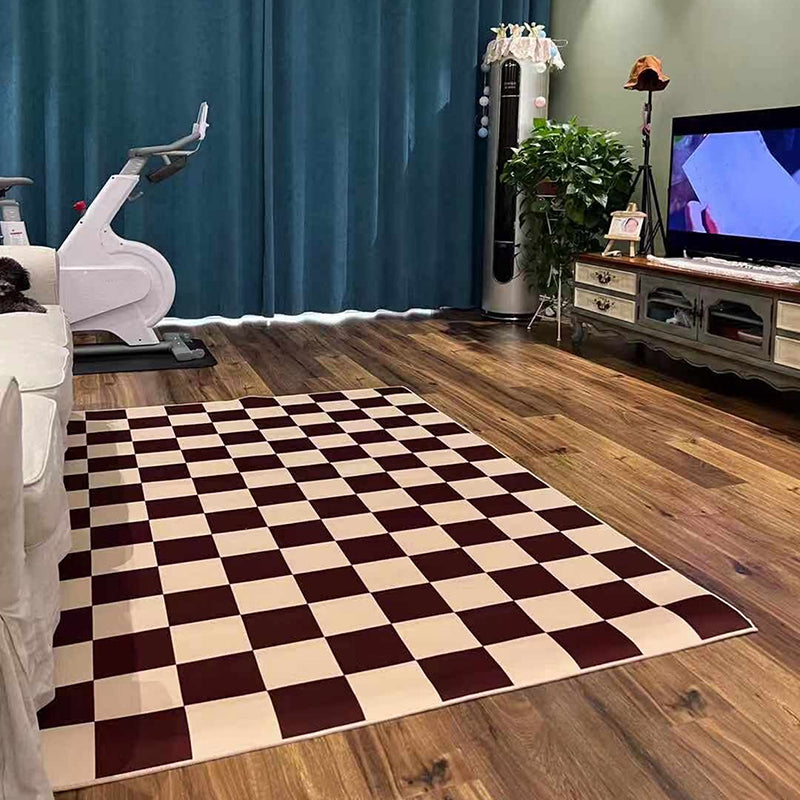 Sapphire Blue Modern Rug Polyester Grid Rug Washable Rug for Living Room