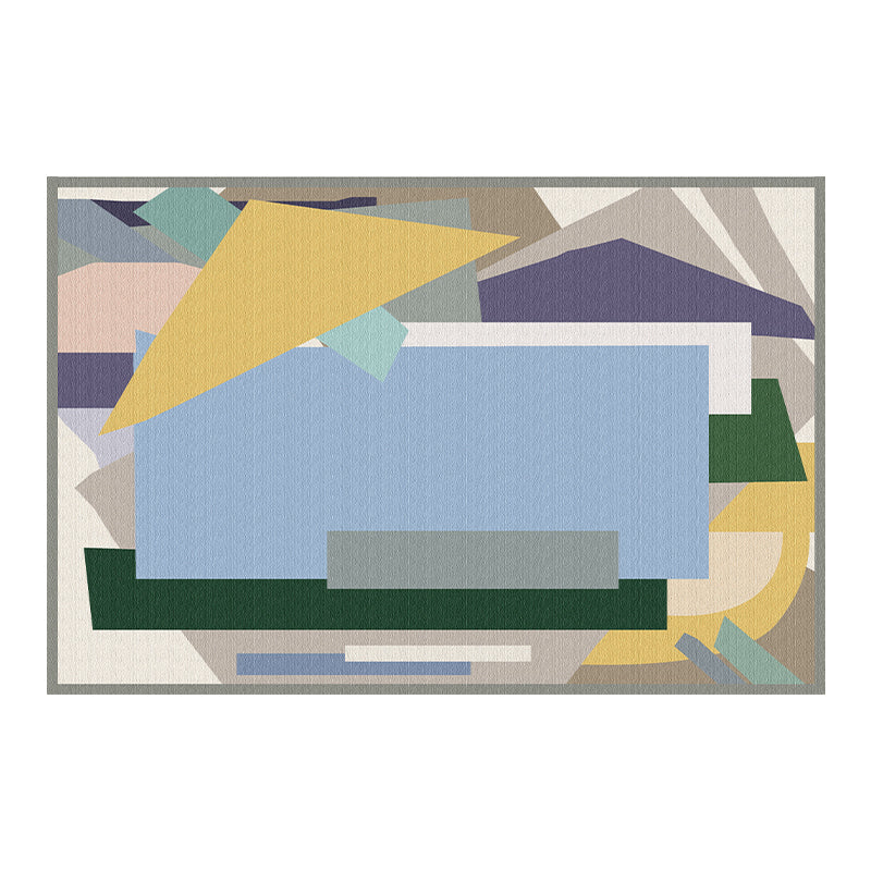 Blue Geometry Print Rug Polyester Contemporary Rug Washable Rug for Home Decor