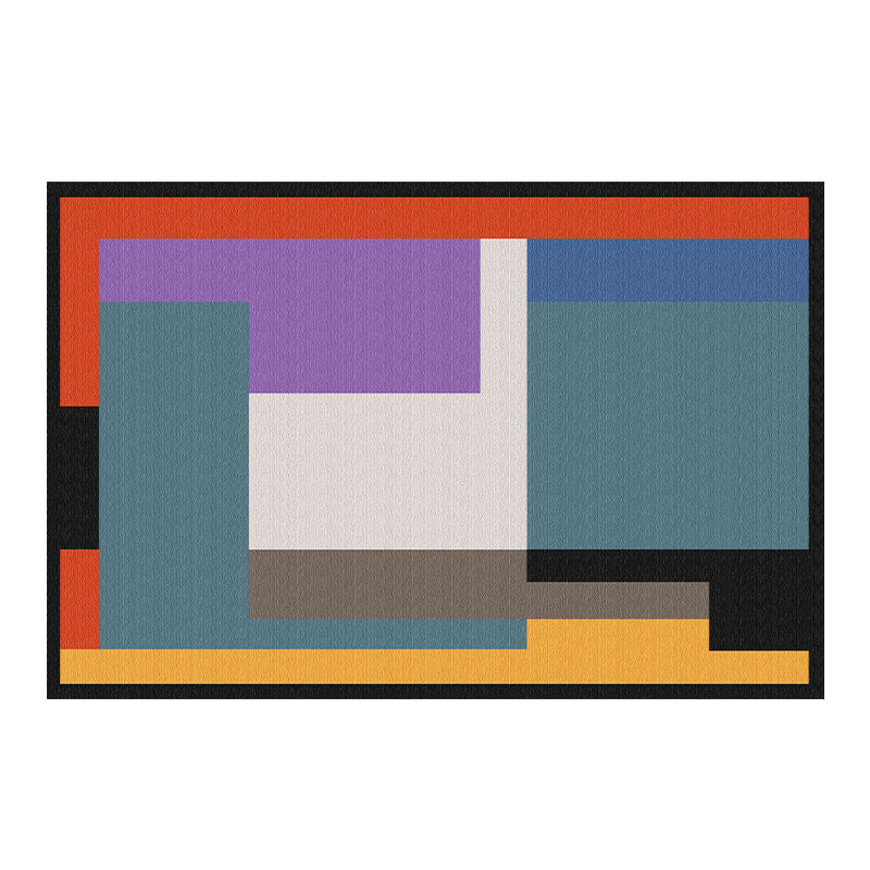 Blue Geometry Print Rug Polyester Contemporary Rug Washable Rug for Home Decor