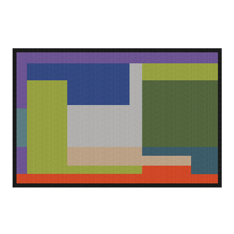 Blue Geometry Print Rug Polyester Contemporary Rug Washable Rug for Home Decor