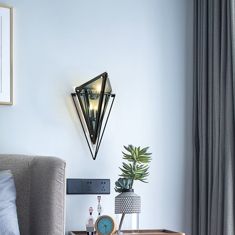 Triangle Wall SCONCE LICHT VINTAGE AMBER/Smokgrijs Glas 1 Lichte gang LED -wandlamp met ijzerframe