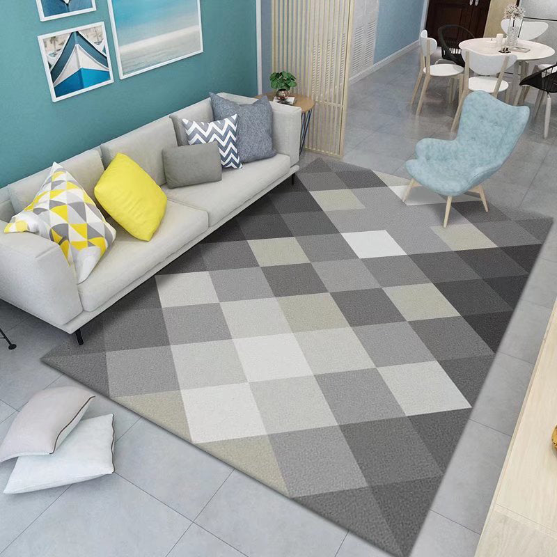 Black Lozenge Carpet Polyester Simple Carpet Non-Slip Backing Carpet for Drawing Room