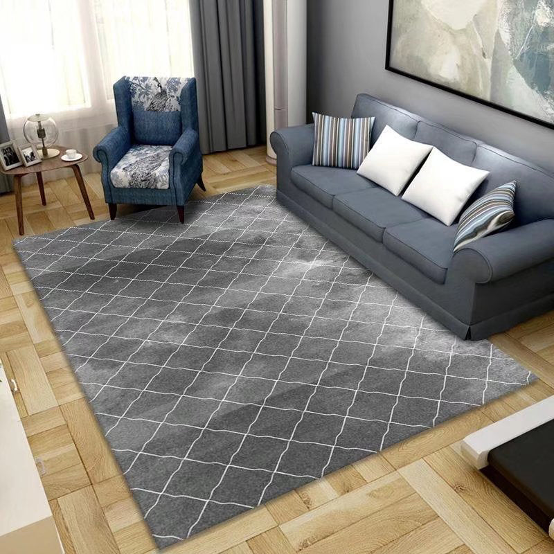 Black Lozenge Carpet Polyester Simple Carpet Non-Slip Backing Carpet for Drawing Room