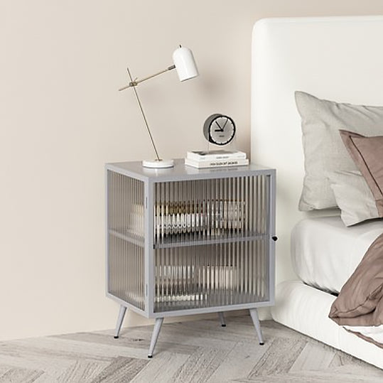 21'' Tall 1-shelf Accent Table Nightstand Modern Metal Nightstand in White/Black