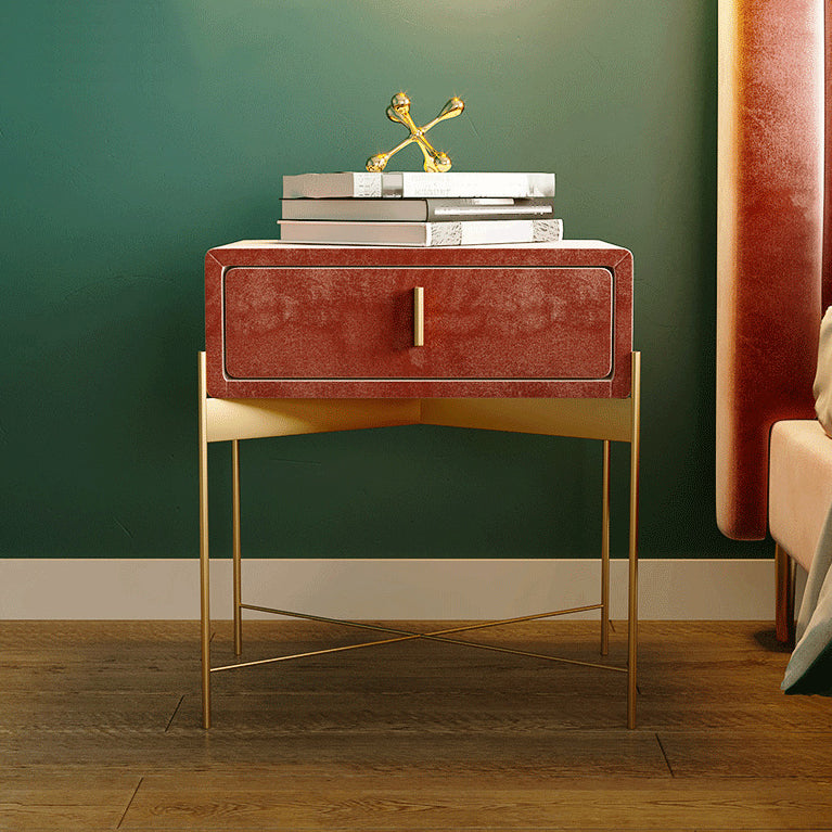 20'' Tall Faux Leather Bed Nightstand 1-drawer Glam Metal Night Table with Legs