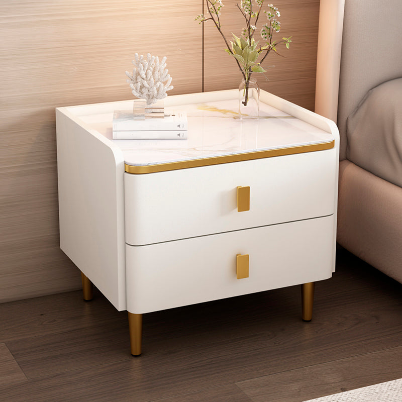 Glam Wood-Based Panel Accent Table Nightstand Drawer Storage Night Table with Legs