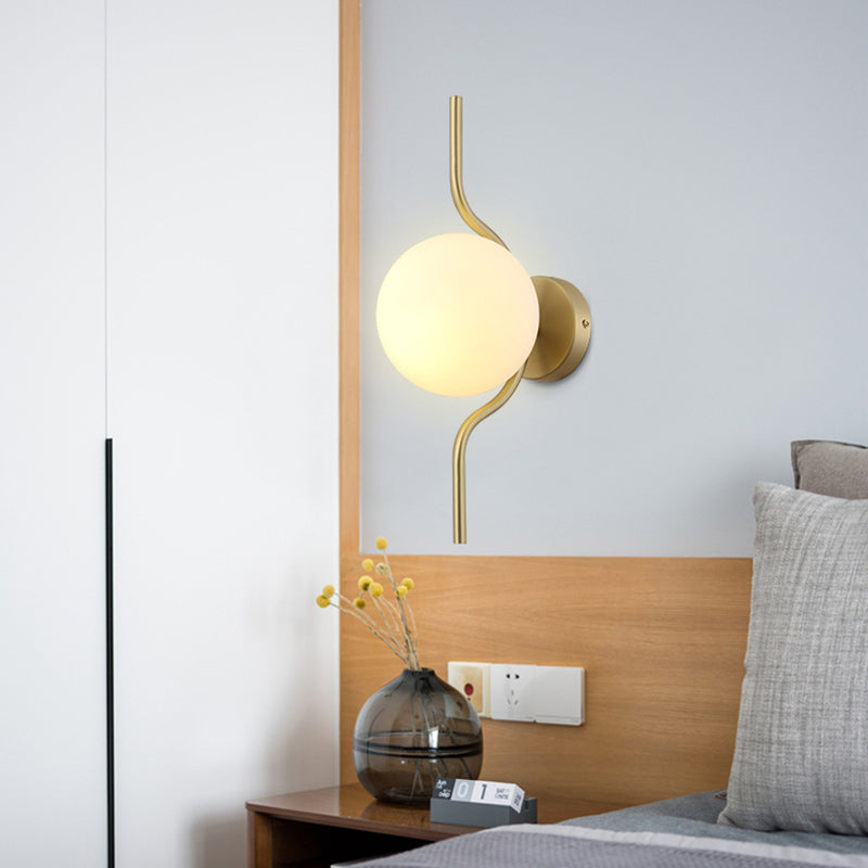 Globe White Glass Wall Mount Light Postmodern 1 Light Sconce Light with Gold Arm and Base
