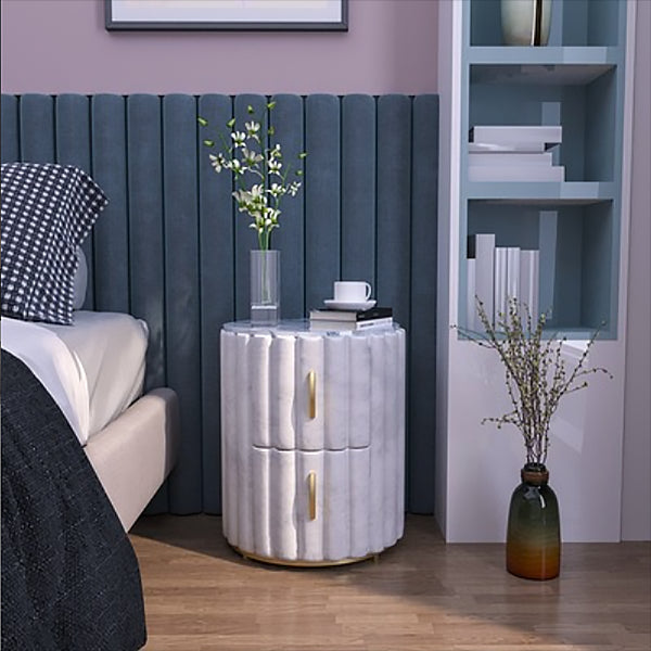 20'' Tall Metal Night Table Glam Marble Top 2-Drawer Bed Nightstand