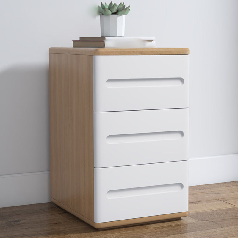 3-Drawer Solid Wood Nightstand Rubber Wood Modern Bedside Cabinet