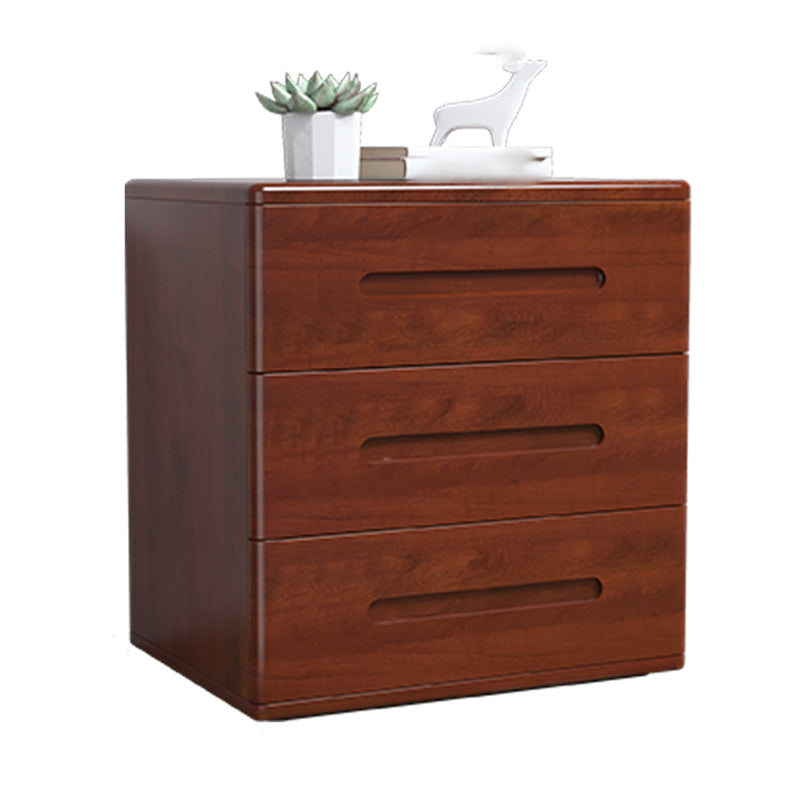 3-Drawer Solid Wood Nightstand Rubber Wood Modern Bedside Cabinet