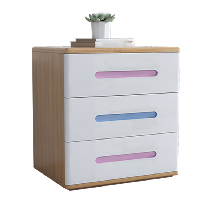 3-Drawer Solid Wood Nightstand Rubber Wood Modern Bedside Cabinet