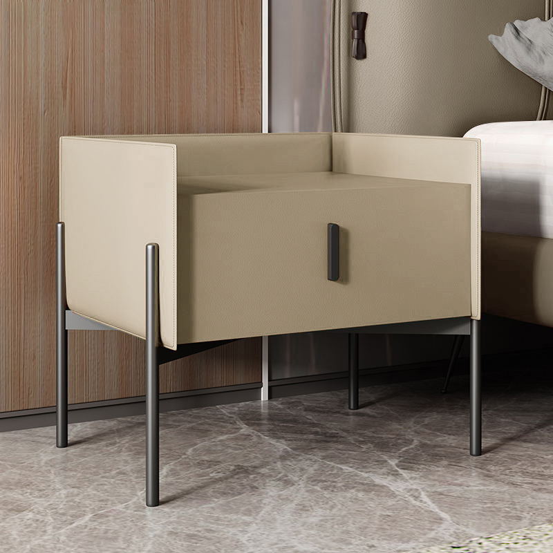 Modern Drawer Storage Nightstand Faux Leather Bed Nightstand with Legs