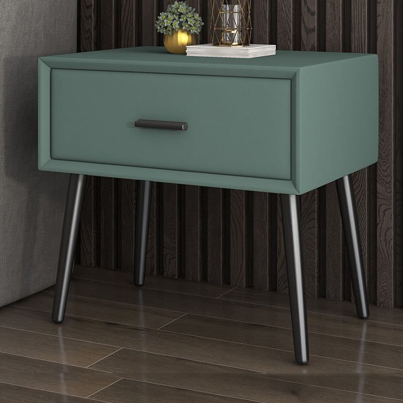 Faux Leather Modern Bed Nightstand Drawer Storage Solid Wood Night Table with Legs