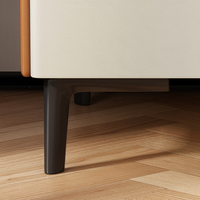 18'' Tall Modern Bed Nightstand 2-Drawer Storage Stone Top Oak Night Table