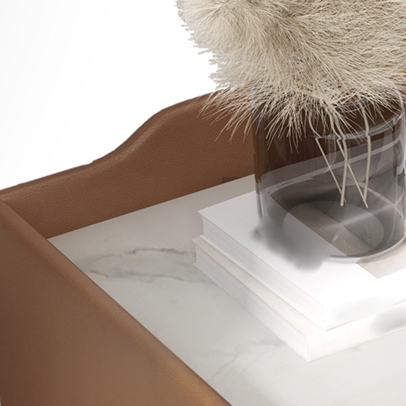 18'' Tall Modern Bed Nightstand 2-Drawer Storage Stone Top Oak Night Table