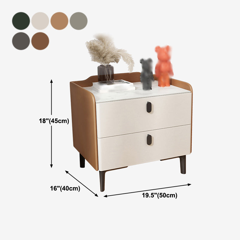 18'' Tall Modern Bed Nightstand 2-Drawer Storage Stone Top Oak Night Table