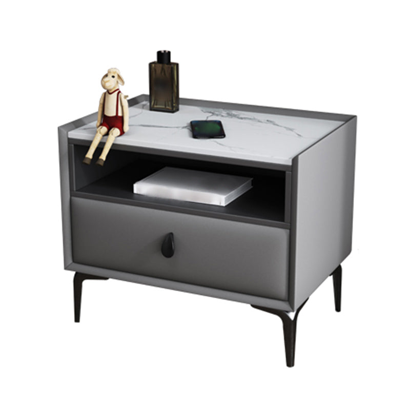 1-Drawer Storage 20'' Tall Nightstand Open Storage Stone Top Solid Wood Night Table