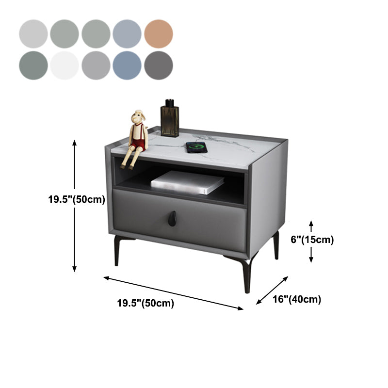 1-Drawer Storage 20'' Tall Nightstand Open Storage Stone Top Solid Wood Night Table