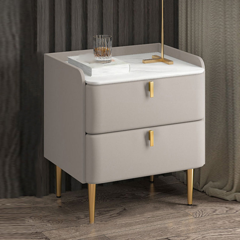 Modern Solid Wood Bed Nightstand Stone Top Drawer Storage Night Table with Legs