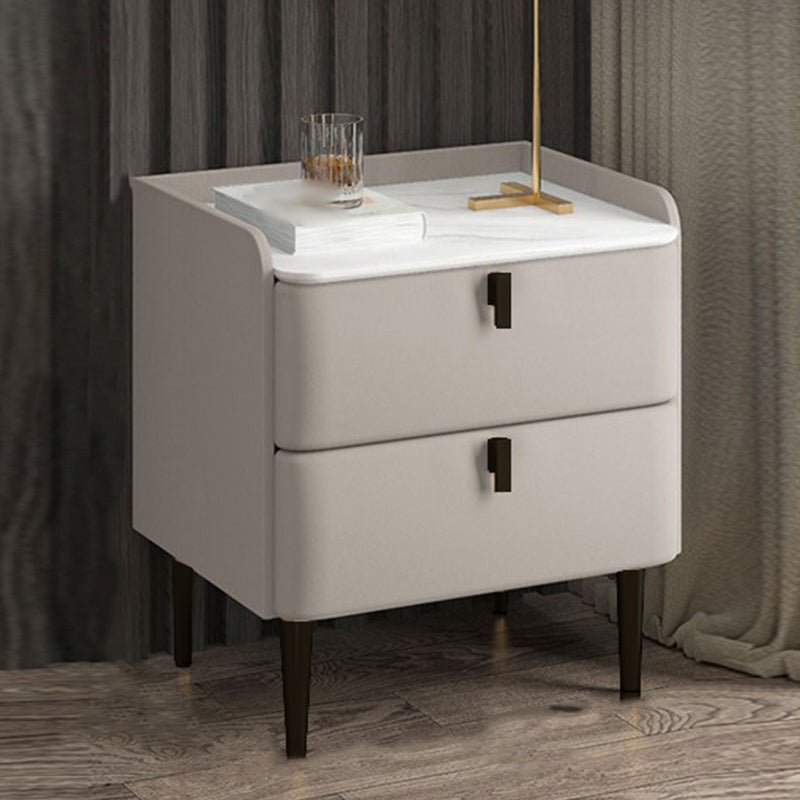 Modern Solid Wood Bed Nightstand Stone Top Drawer Storage Night Table with Legs