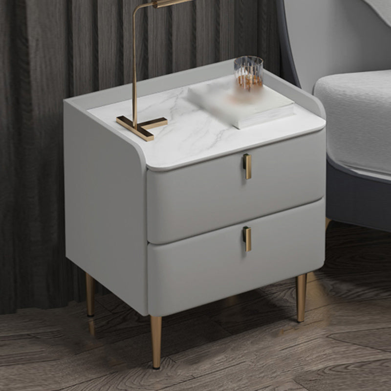 Modern Solid Wood Bed Nightstand Stone Top Drawer Storage Night Table with Legs