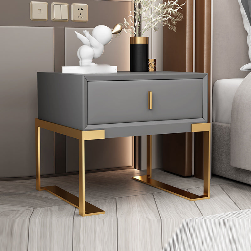 20'' Tall Glam Accent Table Nightstand Drawer Storage Faux Leather Nightstand with Legs