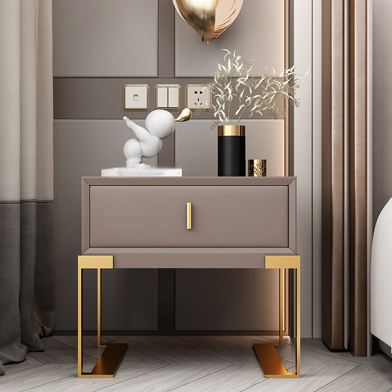 20'' Tall Glam Accent Table Nightstand Drawer Storage Faux Leather Nightstand with Legs