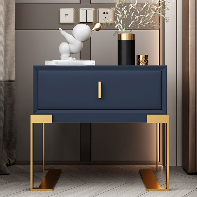 20'' Tall Glam Accent Table Nightstand Drawer Storage Faux Leather Nightstand with Legs