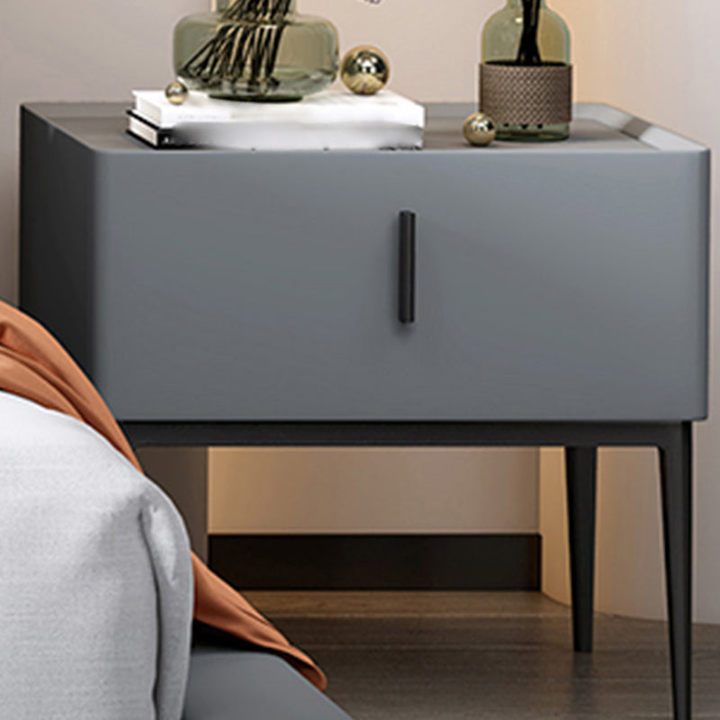 Solid Wood Night Table Modern 19'' Tall 1-Drawer Faux Leather Bed Nightstand with Legs