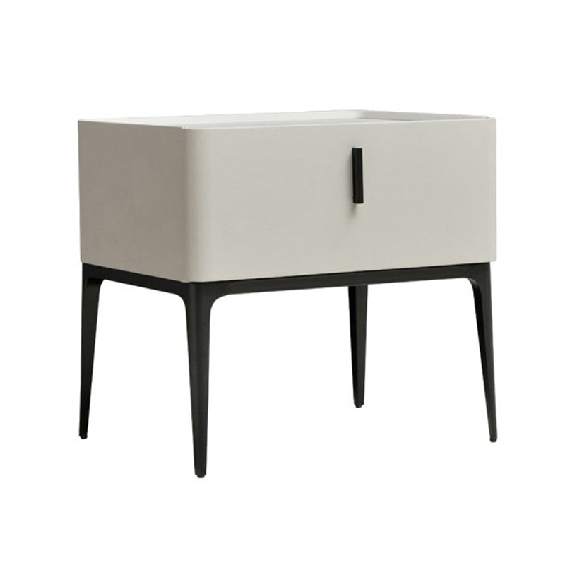 Solid Wood Night Table Modern 19'' Tall 1-Drawer Faux Leather Bed Nightstand with Legs