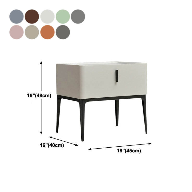 Solid Wood Night Table Modern 19'' Tall 1-Drawer Faux Leather Bed Nightstand with Legs