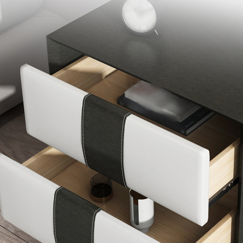 Drawer Storage Bed Nightstand 16'' Tall Faux Leather Modern Nightstand